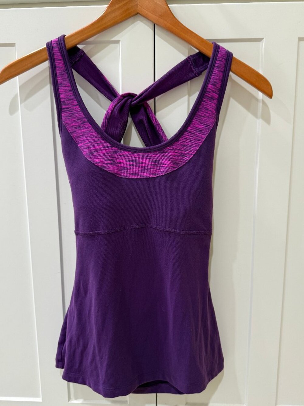Lucy Tie Back Workout Tank Built In Bra Purple Athleisure Top (Small, approx.)